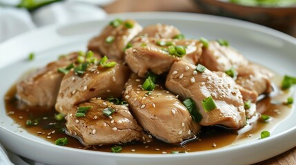 Steamed ginger chicken on white plate