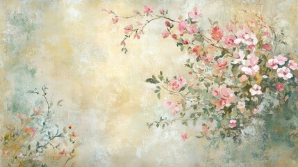 Delicate Pink Blossoms on a Textured Beige Background