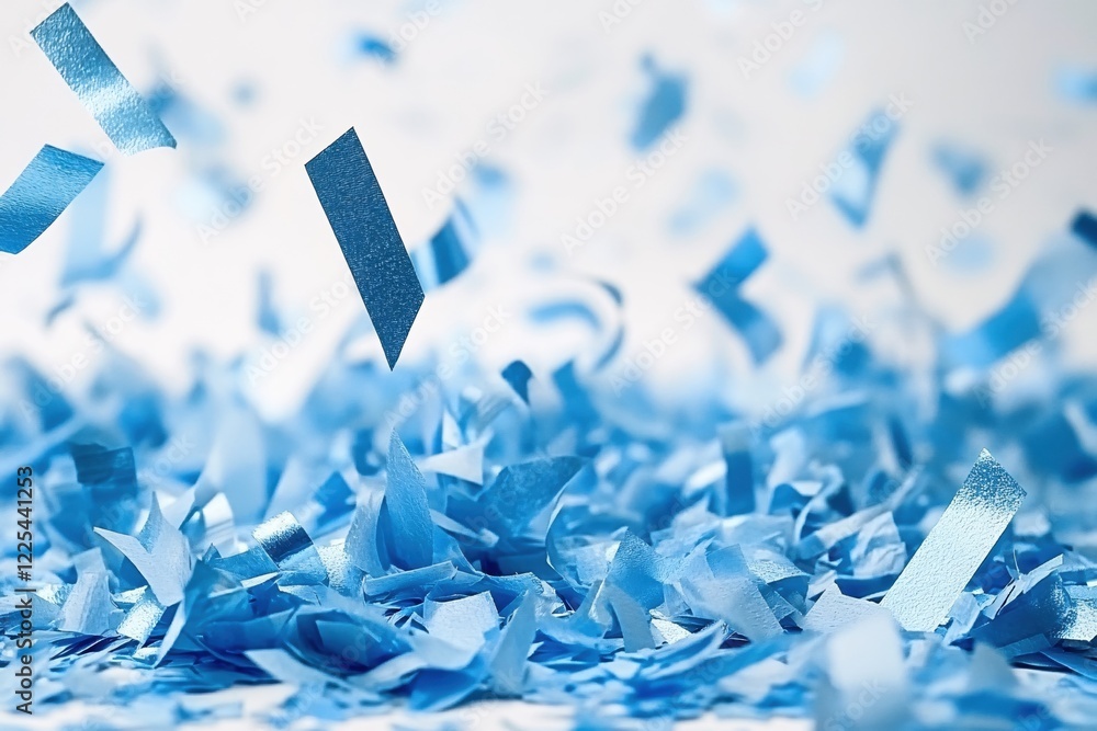Poster blue confetti falling in motion creating a festive abstract background for celebration event