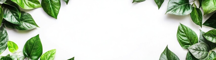 Lush Green Leaves Frame White Background