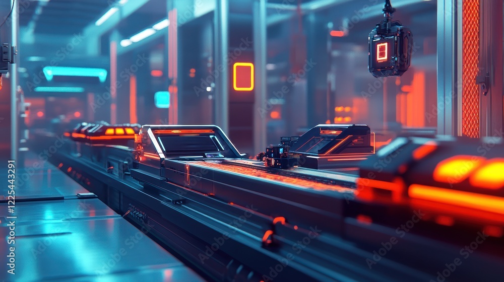 Poster futuristic automated factory production line system