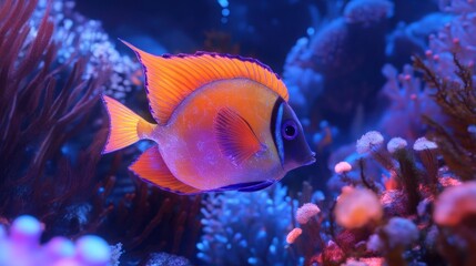 Obraz premium Vibrant Orange And Purple Fish Swims In Coral Reef