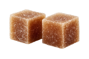 Two sugar cubes of brown sugar. Transparent background