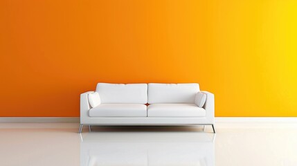 White couch next to orange wall