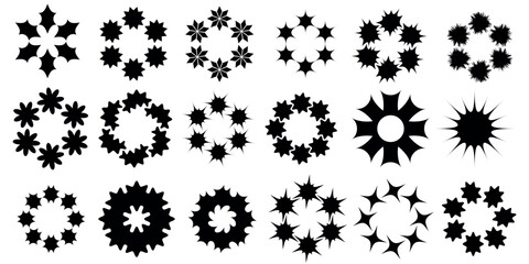 The black flower vector set features abstract floral design silhouettes and geometric patterns. It is ideal for decoration, logos, and design projects. Includes minimalist botanical elements