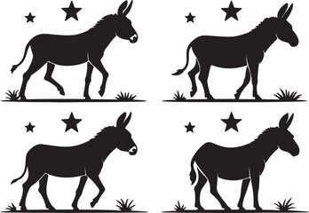 Variant style of donkey silhouette vector illustration, isolated on a white background.