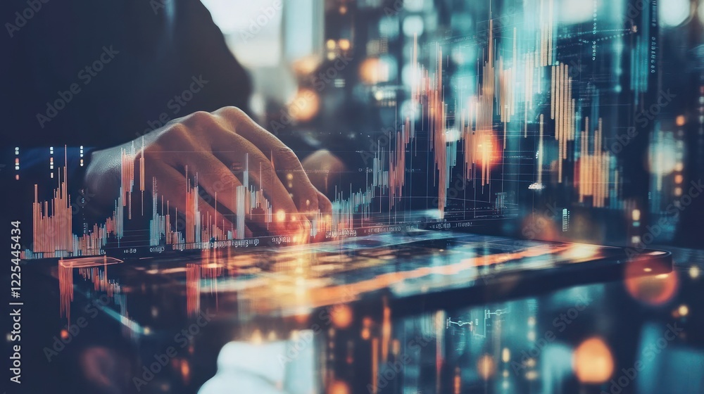 Poster hands analyzing financial data on a tablet device