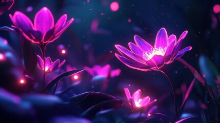 Glowing purple flowers in a dark, mystical setting for fantasy, background images