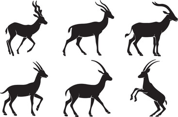Variant style of gazelle silhouette vector illustration, isolated on a white background.