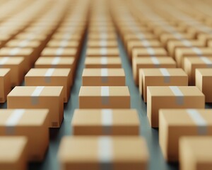 Obraz premium Distribution center with packages sorted into sections, emphasizing order and efficiency