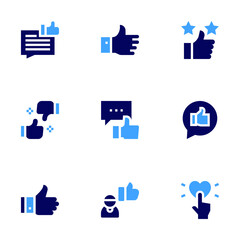 Like icon set. Bold style. Duotone colors. chat, feedback, like, review, comment, finger, reaction