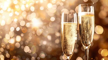 Champagne glasses on festive background with room for text