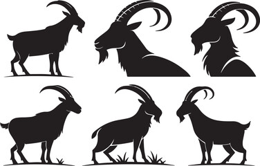 Variant style of goat silhouette vector illustration, isolated on a white background.