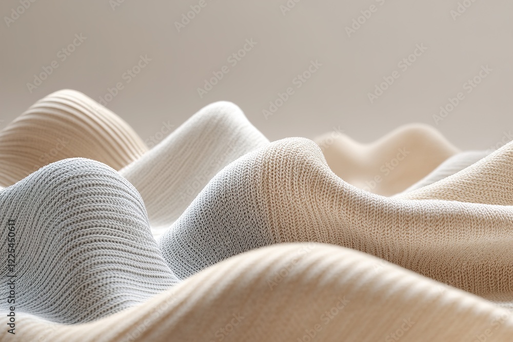 Poster soft, flowing patterns ripple across the fabric, showcasing subtle hues of cream and blue. this sere
