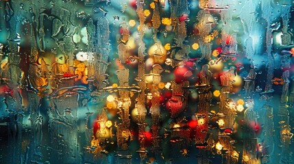Christmas Scene Reflected in Window: Bright and Festive, Vague and Abstract