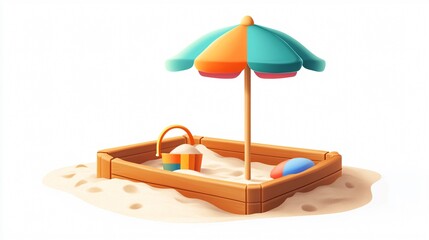 Sandy Beach Sandbox with Bucket and Umbrella Essentials