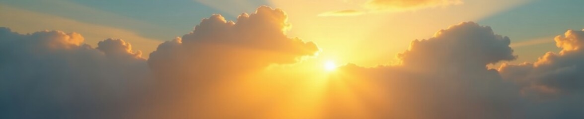 Obraz premium Warm rays of sunlight filtering through the clouds to highlight cyclamen, beam, yellow, sky