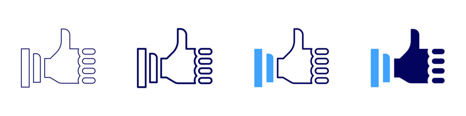 Thumb up hand icon in 4 different styles. Thin Line, Line, Bold, and Bold Line. Duotone style. Editable stroke