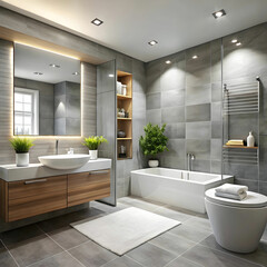 Modern Elegance: Contemporary Grey and White Bathroom with Sleek Design"