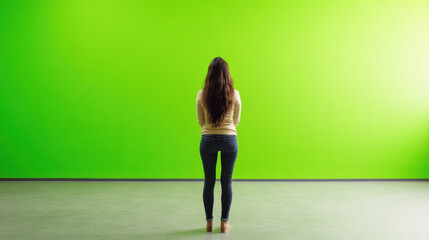 female standing on green screen background