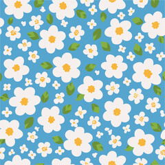 vector background of white daisy flowers, white daisies on a blue background