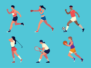 Vector icon set of personnel performing various sports