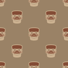 Seamless ethnic pattern with stylized human heads. Native American design of Moche Indians of ancient Peru.
