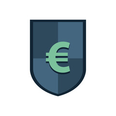 Flat Vector Illustration of a Shield with a Euro Symbol Representing Financial Security, Currency Protection, and Secure European Transactions