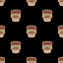 Obraz premium Seamless ethnic pattern with stylized human heads. Native American design of Moche Indians of ancient Peru. On black background.