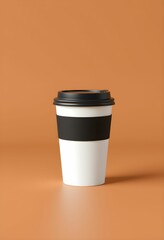 White coffee cup, black lid, minimalist design, studio lighting, simple background, generative ai