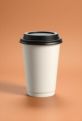 White coffee cup, black lid, minimalist design, studio lighting, simple background
