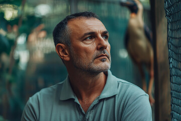 Obraz premium Person watching and learning about various animals in a wildlife park generative ai