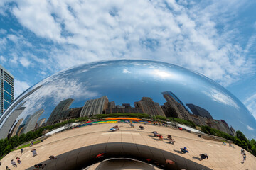 Reflected Chicago city view from the Millennium Park, Chicago, Illinois, USA