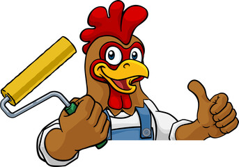 Chicken Painter Decorator Paint Roller Mascot