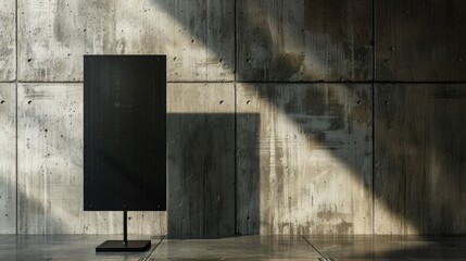Mockup of black menu stand against concrete wall