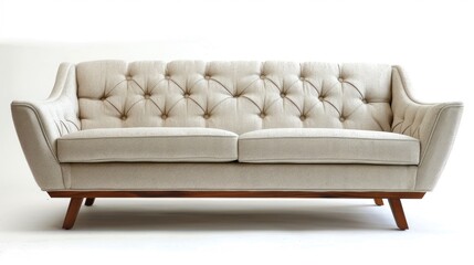Modern stylish couch with tufted buttons and wooden legs, separate