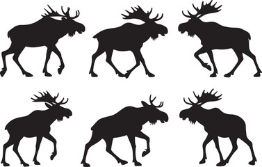 Variant style of moose silhouette vector illustration, isolated on a white background.
