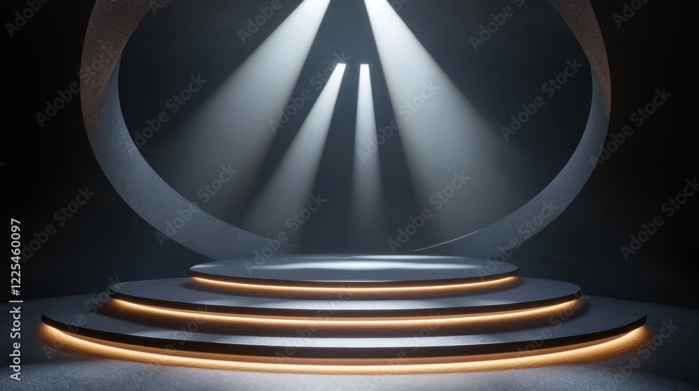 Poster illuminated circular platform with three levels