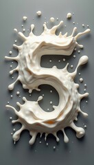 A captivating splash of creamy milk artfully shapes the number five, surrounded by smaller droplets that enhance the visual impact. This playful and artistic representation evokes a sense of fun and