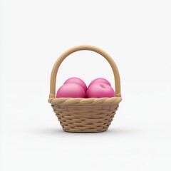 A woven basket filled with vibrant pink apples against a clean, white background.