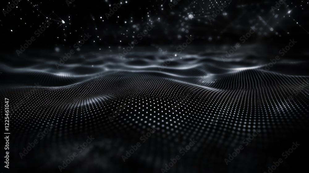 Poster 3d rendering of black and white dots in the shape of waves on a dark background. abstract digital la