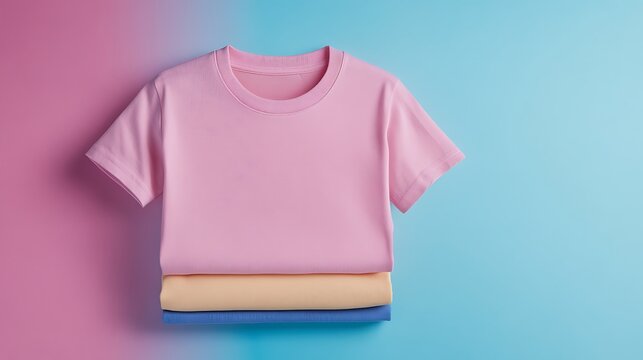 Mock up clothes display with colorful t-shirts on a bright background creative fashion presentation studio concept
