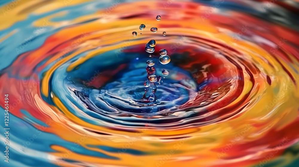 Poster swirling colors and water droplets create a vibrant psychedelic experience in mesmerizing patterns. 
