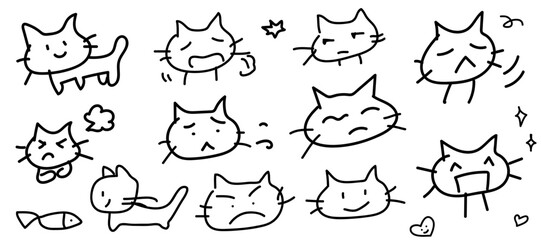 Obraz premium set of line drawing illustrations of various expressions of cute cats