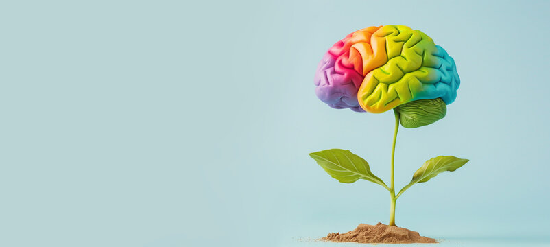 New skill learning, brain grows from sprout, education, development and practice concept,   knowledge is power strategy