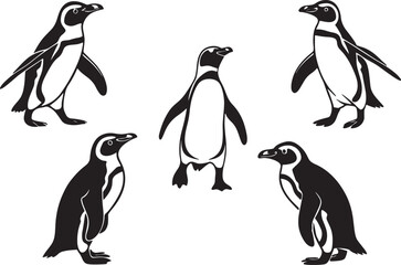 Variant style of penguin silhouettes vector illustration, isolated on a white background.