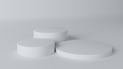White product background stand or podium pedestal on advertising display with white blank backdrops