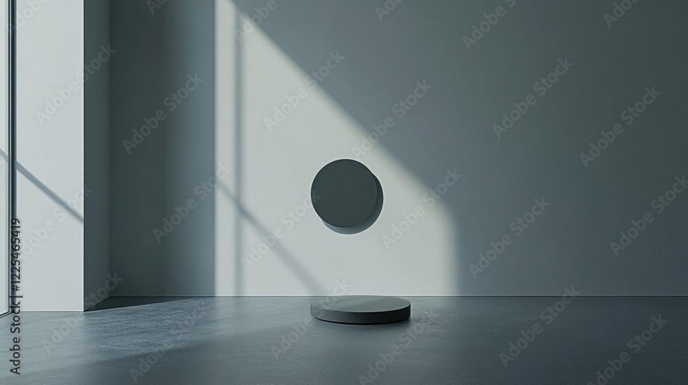 Poster minimalist interior design with circular display and platform