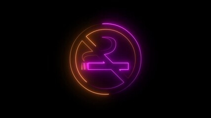 Abstract neon No smoking icon animation No smoking icon animation by pink and golden color neon on black background