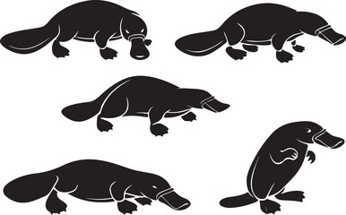 Variant style of platypus silhouettes vector illustration, isolated on a white background.